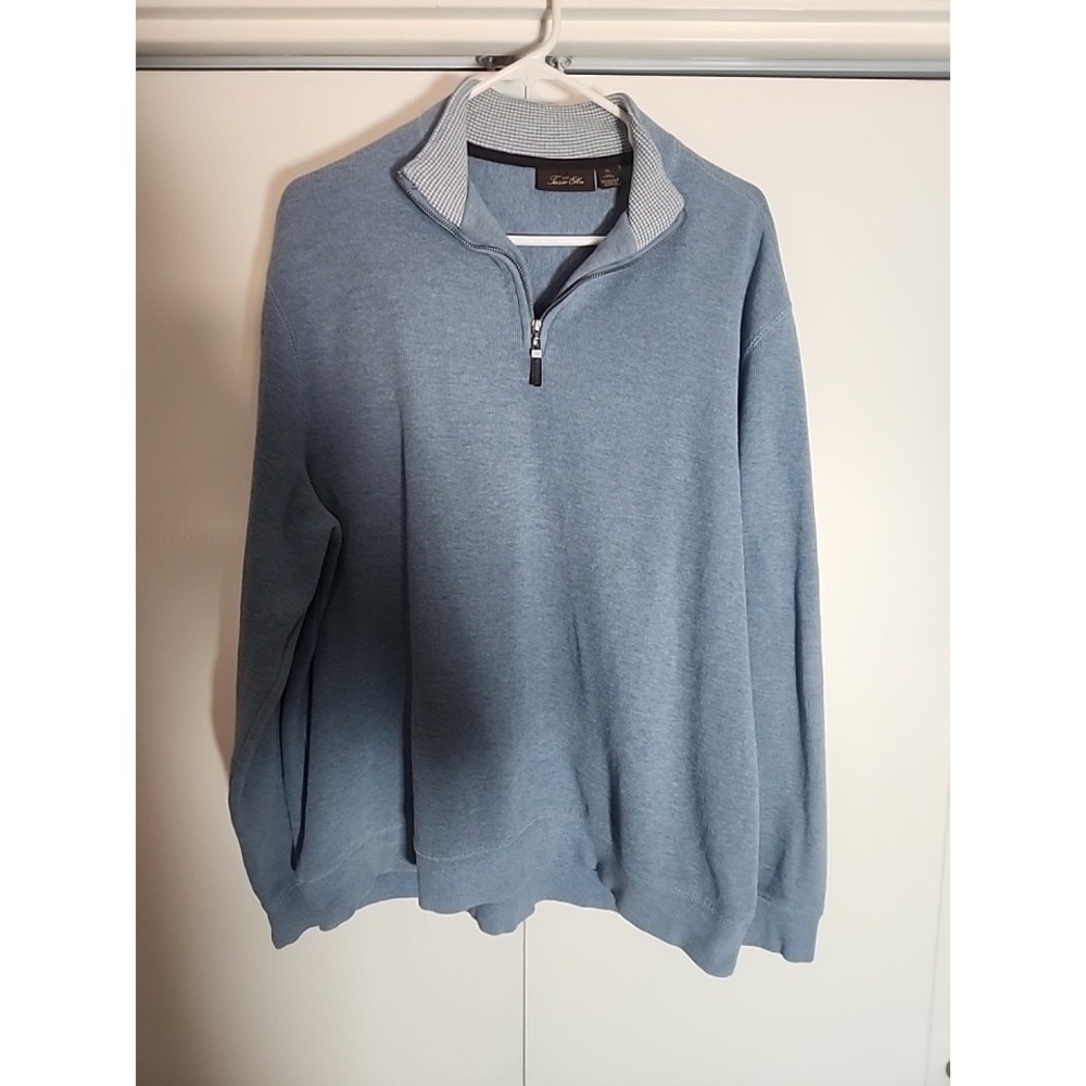 Tasso Elba 1/4 Zip Sweater Men's XL Light Blue Cotton Pullover